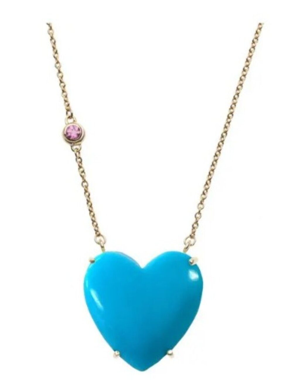 Jane Win LOVE Turquoise Carved Heart Necklace with Gold Setting